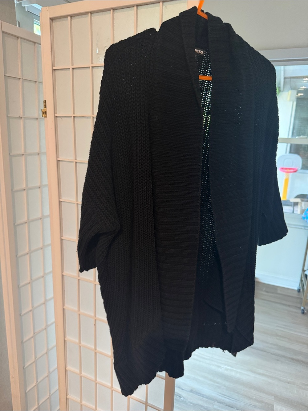 Express Black Open-Front Ribbed Knit Cardigan - Picture 3 of 4